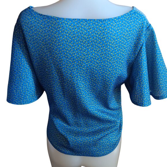 Vintage Medium Crop Peasant Top 1of1 Handmade 1970's Blue Yellow Floral Granny - Picture 4 of 5